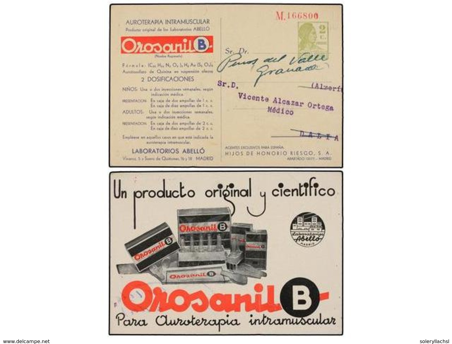 770 ESPAÑA ENTEROS POSTALES. Tarjeta Entero Postal Con Publicidad De <B>OROSANIL. Hijos De Honorario Riesgo, S.A., Madri - Autres & Non Classés