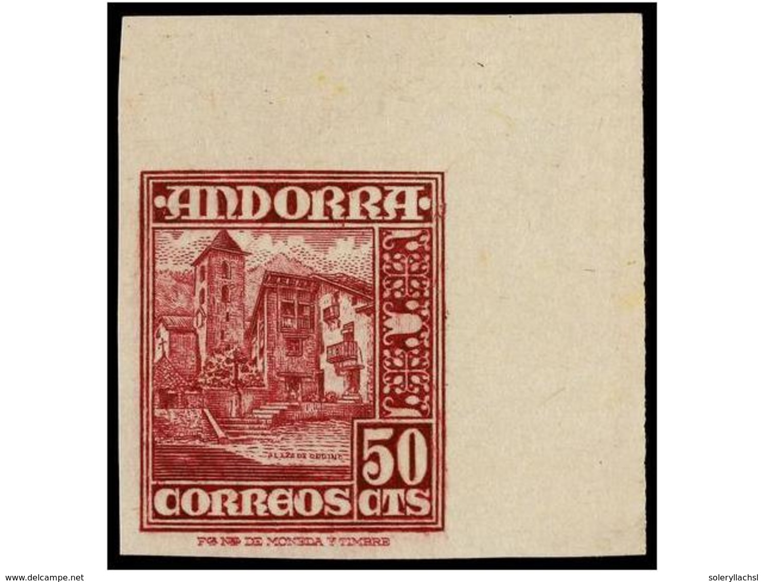 829 ** COLONIAS ESPAÑOLAS: ANDORRA. Ed.51ecas. <B>50 Cts.</B> Lila<B> ERROR DE COLOR.</B> RARÍSIMO. Cat. 625?. - Altri & Non Classificati