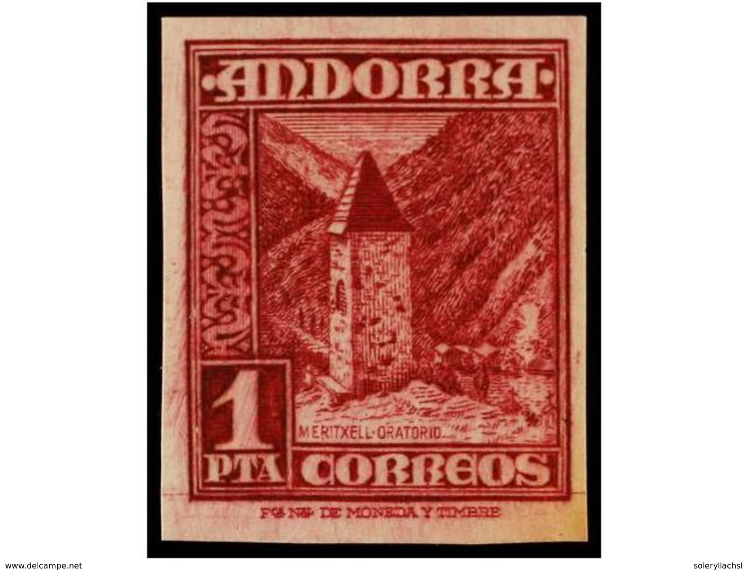 830 (*) ANDORRA. Ed.54ecs. <B>1 Pta.</B> Lila Rosa<B> ERROR DE COLOR</B> <B>SIN DENTAR,</B> Sin Goma Y Levemente Tonaliz - Altri & Non Classificati