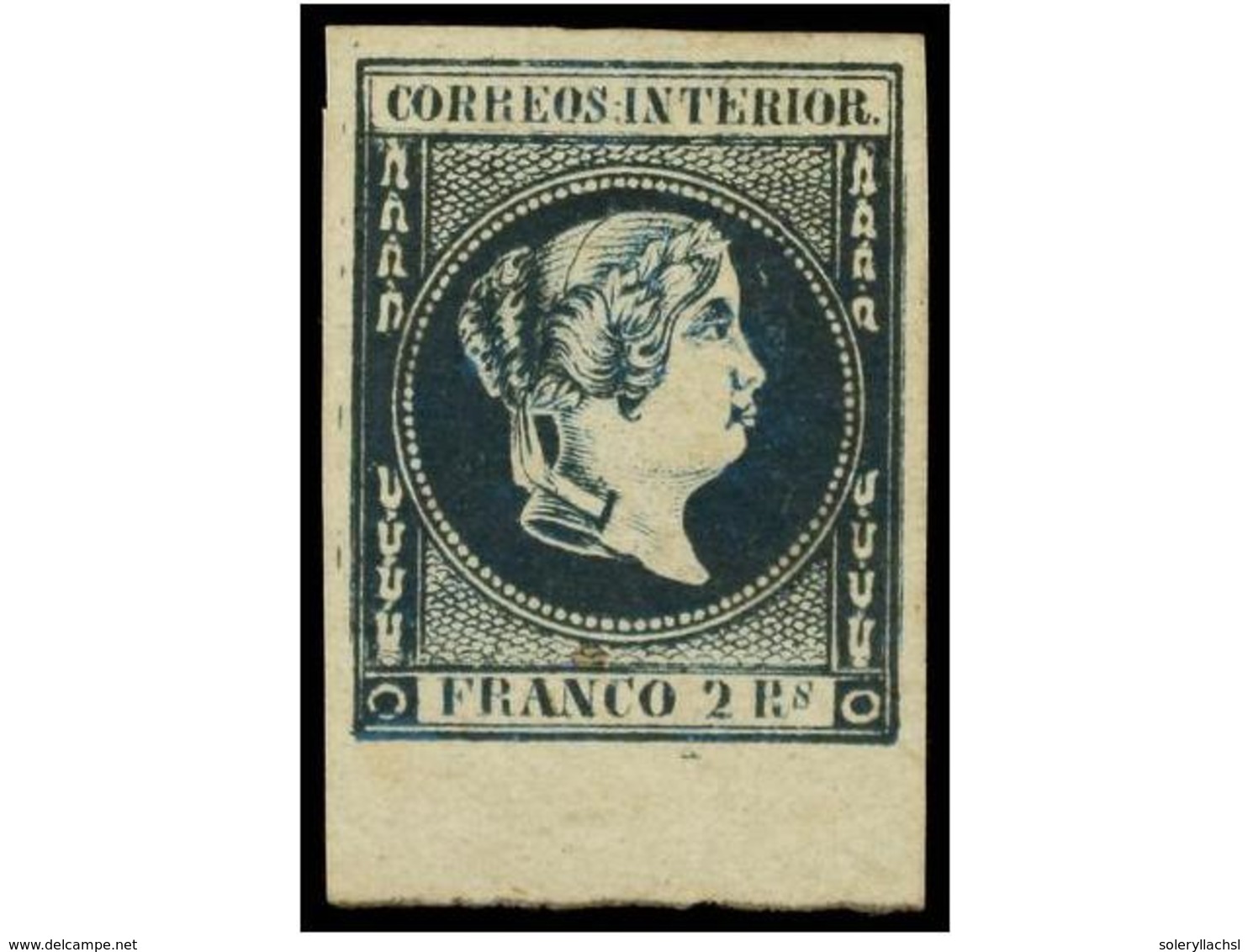 849 * FILIPINAS. Ed.14. <B>2 Reales</B> Azul Oscuro. <B>BORDE INFERIOR DE HOJA.</B> PIEZA DE LUJO. Cert. EXFIMA. Cat. 79 - Autres & Non Classés