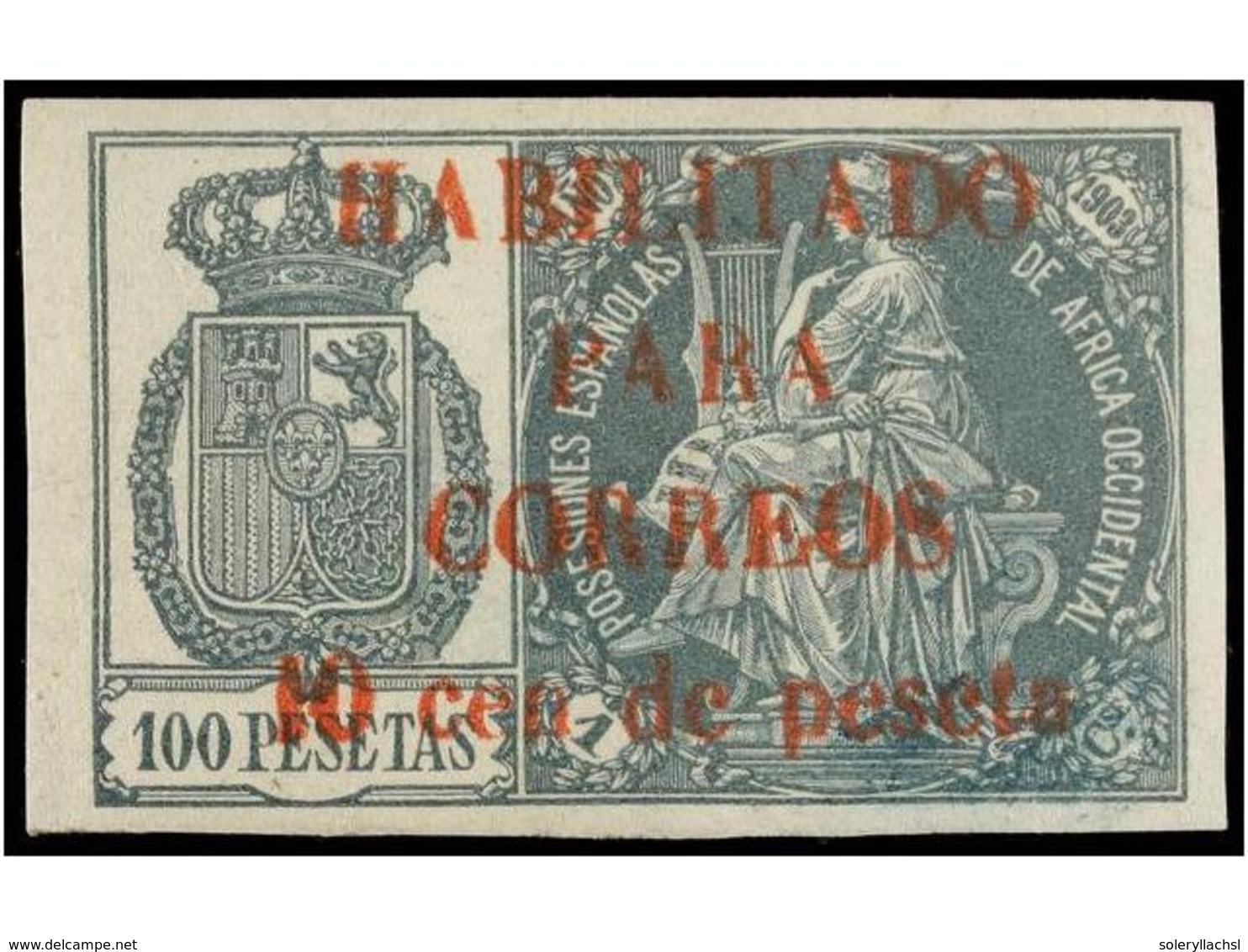 857 * COLONIAS ESPAÑOLAS: GUINEA. Ed.26X. <B>10 Cents. S. 100 Pesetas. </B>Habilitación En Rojo. MAGNÍFICO Y MUY RARO. C - Autres & Non Classés