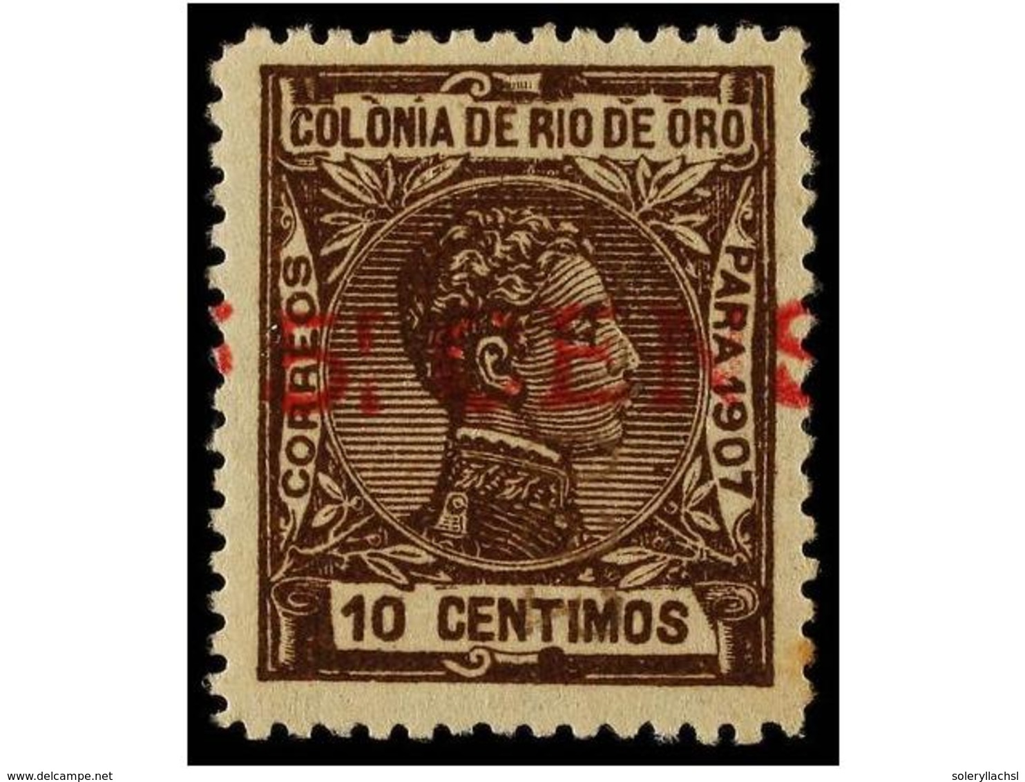 894 ** COLONIAS ESPAÑOLAS: RIO DE ORO. Ed.37A. <B>5 Cens. S. 10 Cts.</B> Castaño<B> VALOR COMPLEMENTARIO.</B> Leves Manc - Autres & Non Classés
