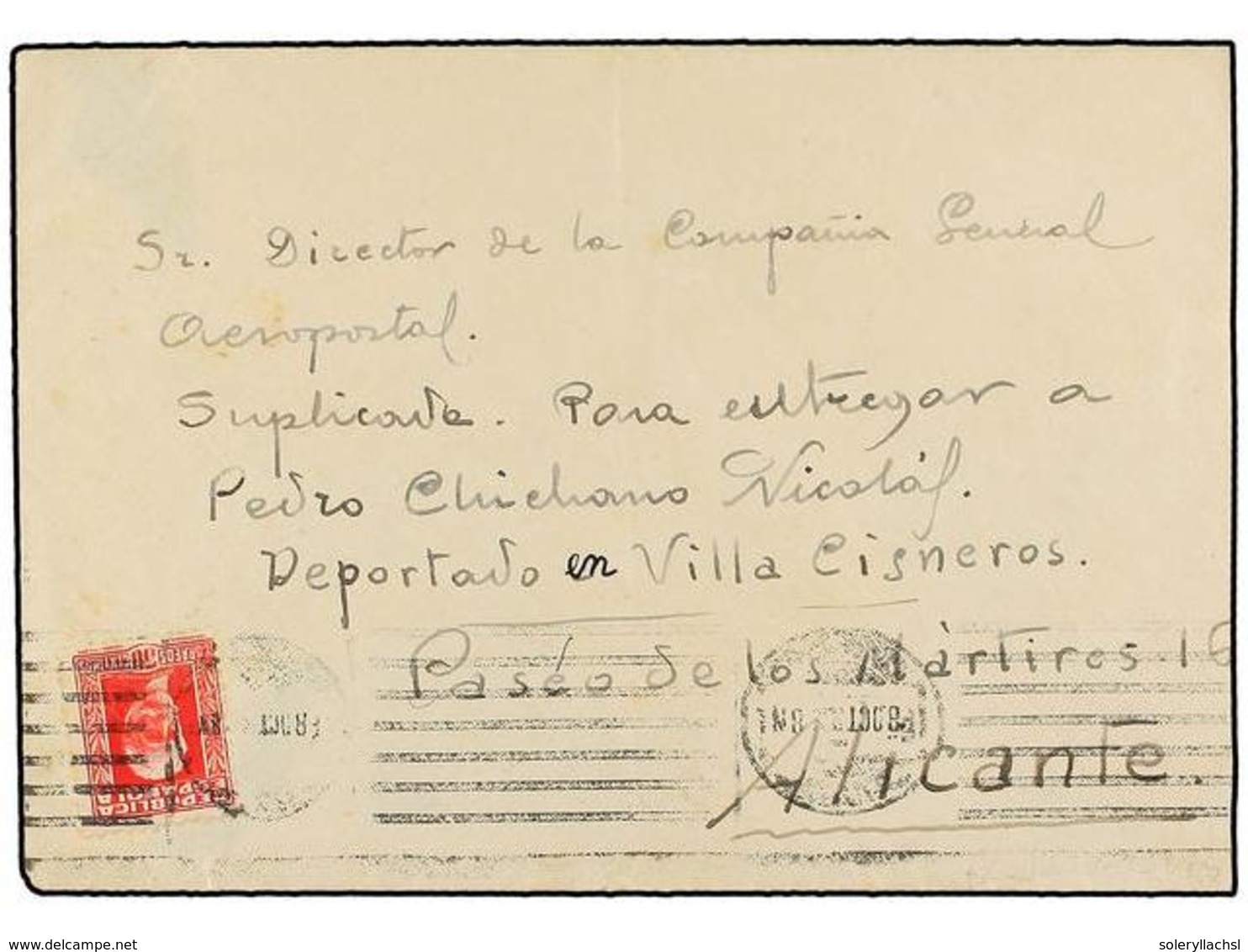 896 COLONIAS ESPAÑOLAS: RIO DE ORO. 1932. <B>DEPORTADOS A VILLACISNEROS.</B> Sobre Enviado Desde MADRID A Uno De Los Dep - Autres & Non Classés