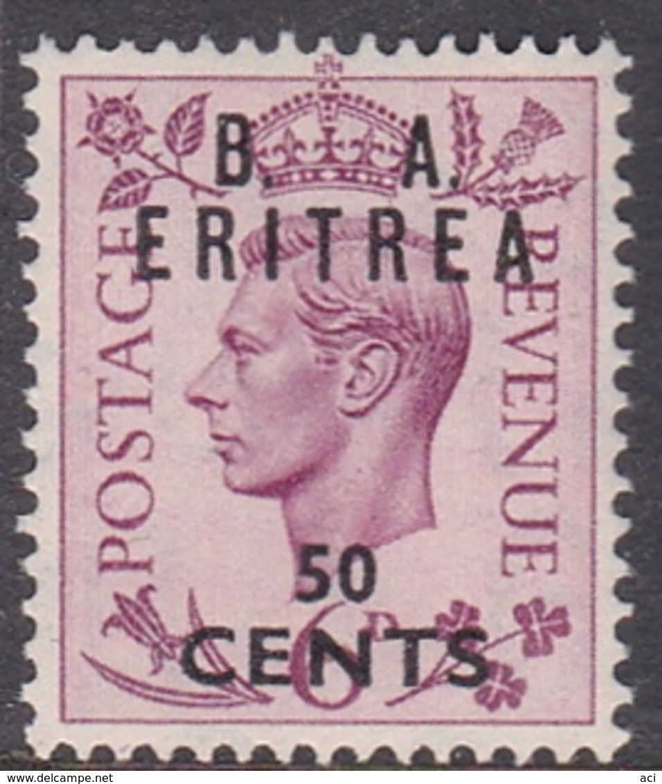 Italy-British Occupation B.  A.Eritrea Sassone 20 1950 King George VI Overprinted 50c Lilac, Mint Never Hinged - British Occ. MEF