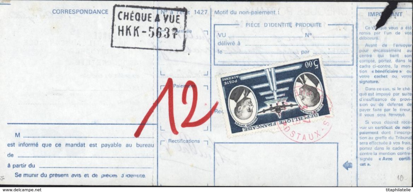 France Chèques Postaux Chèque Postal Chèque à Vue CCP CAD Rouge Paris Chèques Postaux Sur YT AE 46 Du 3 7 79 - Cheques & Traveler's Cheques