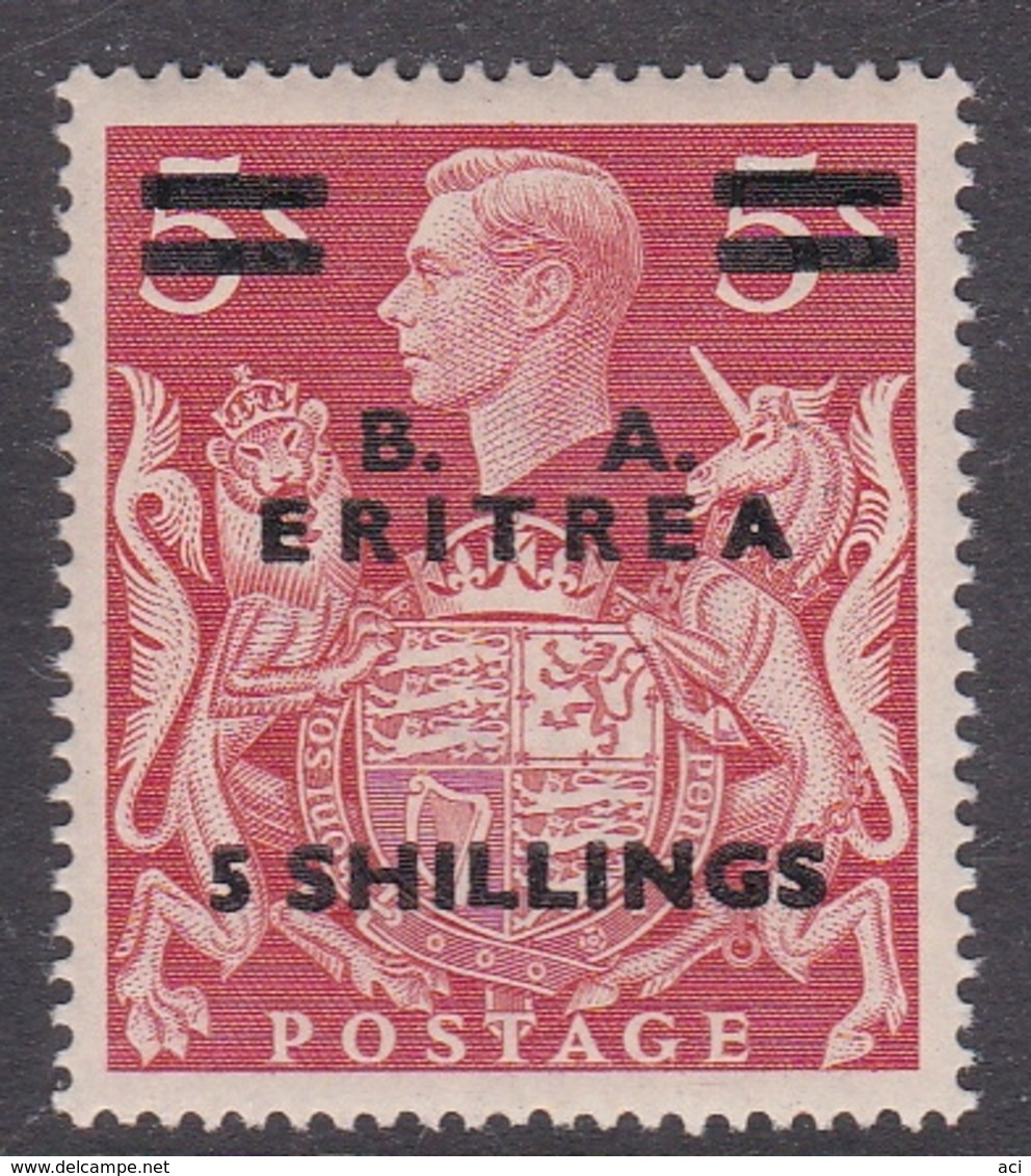 Italy-British Occupation B.  A.Eritrea Sassone 25 1950 King George VI Overprinted Five Shillings Red, Mint Never Hinged - British Occ. MEF