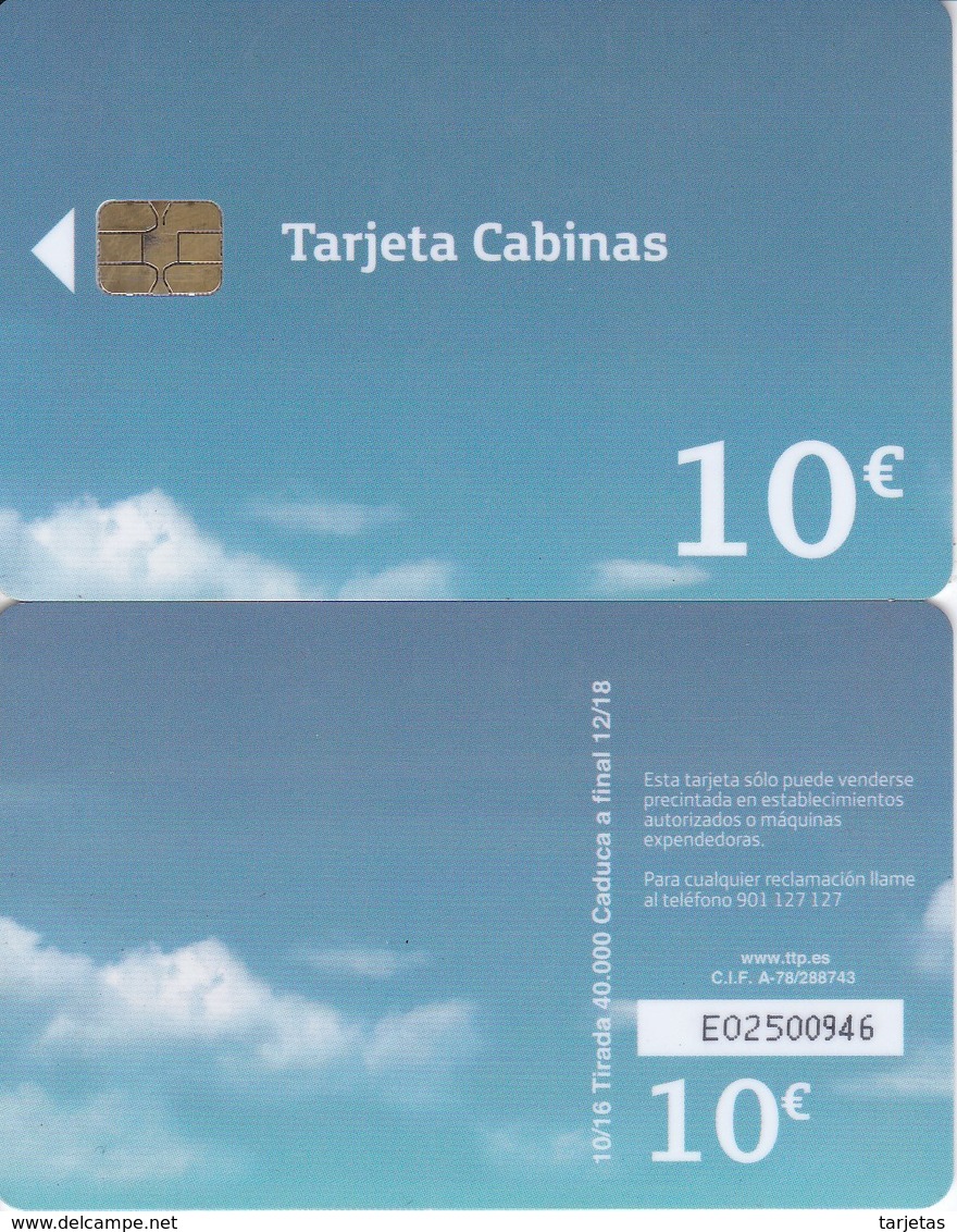 B-173 TARJETA DE ESPAÑA DE MOVISTAR CABINAS  DE 10 EUROS DE FECHA 10/16 Y TIRADA 40000 (TELEFONICA) - Basisausgaben