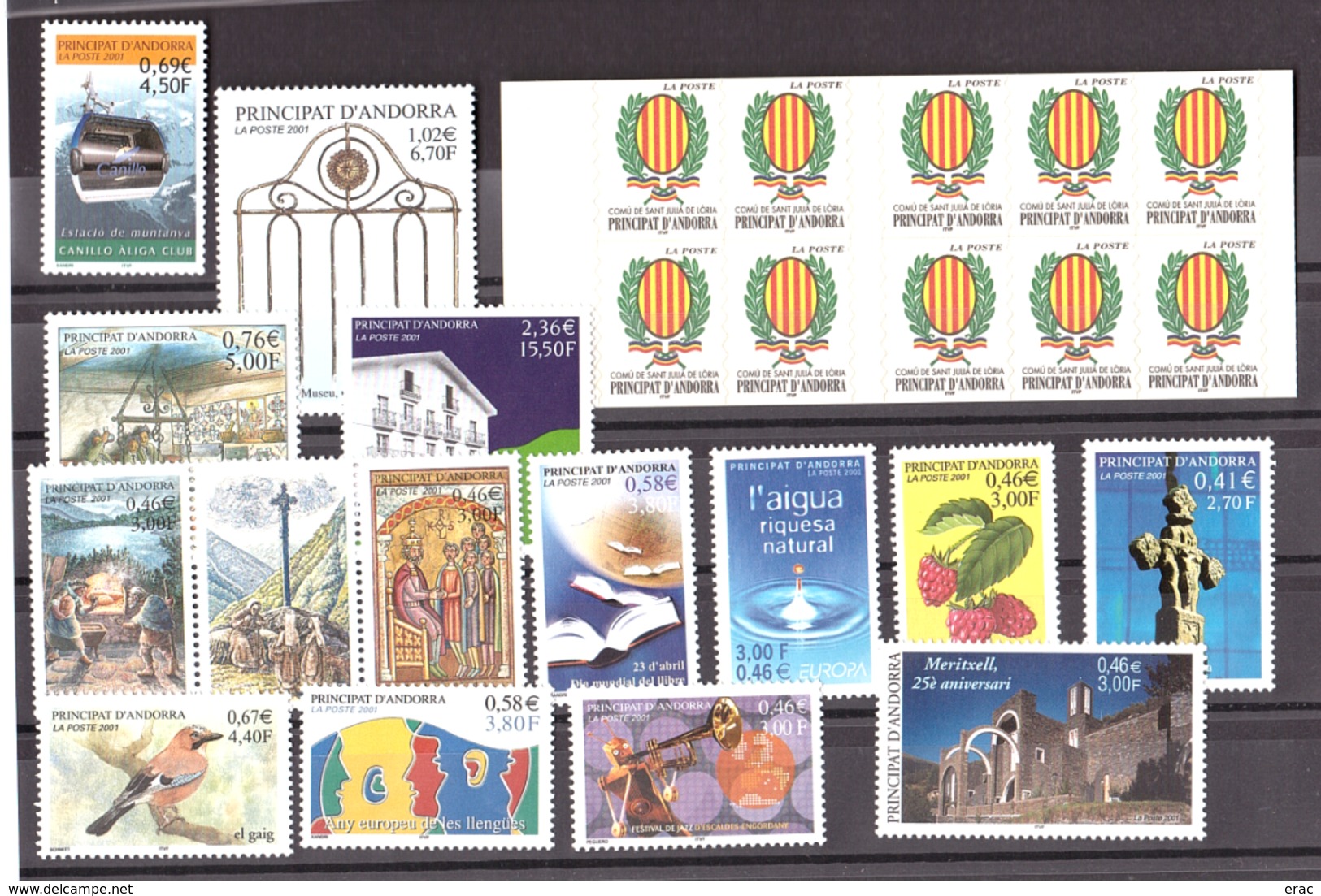 Andorre - 2001 - Complet Neuf ** - N° 540 à 554 - N° 542 En Carnet (n° 11) - Années Complètes