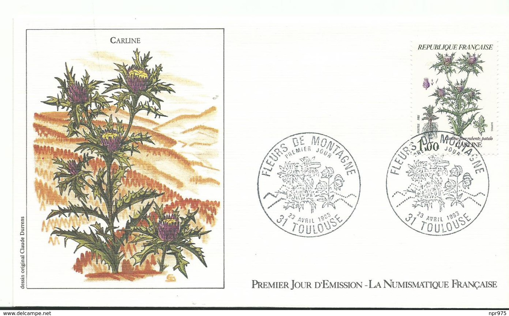 Envelope 1er Jour  1983  Fleur De Montagne Carline 31 Toulouse - Lettres & Documents