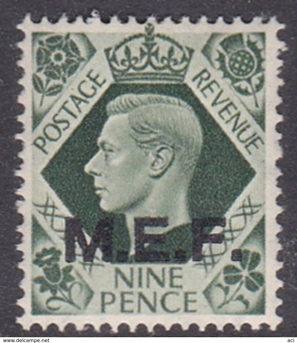 Italy-British Occupation M.E.F. Sassone 12 1943 King George VI 9p Green Olive, London Printing, Mint Never Hinged - Ocu. Británica MEF