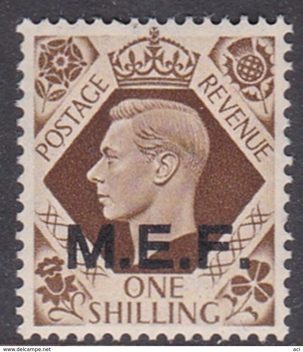 Italy-British Occupation M.E.F. Sassone 13 1943 King George VI One Shilling Brown, London Printing, Mint Never Hinged - British Occ. MEF