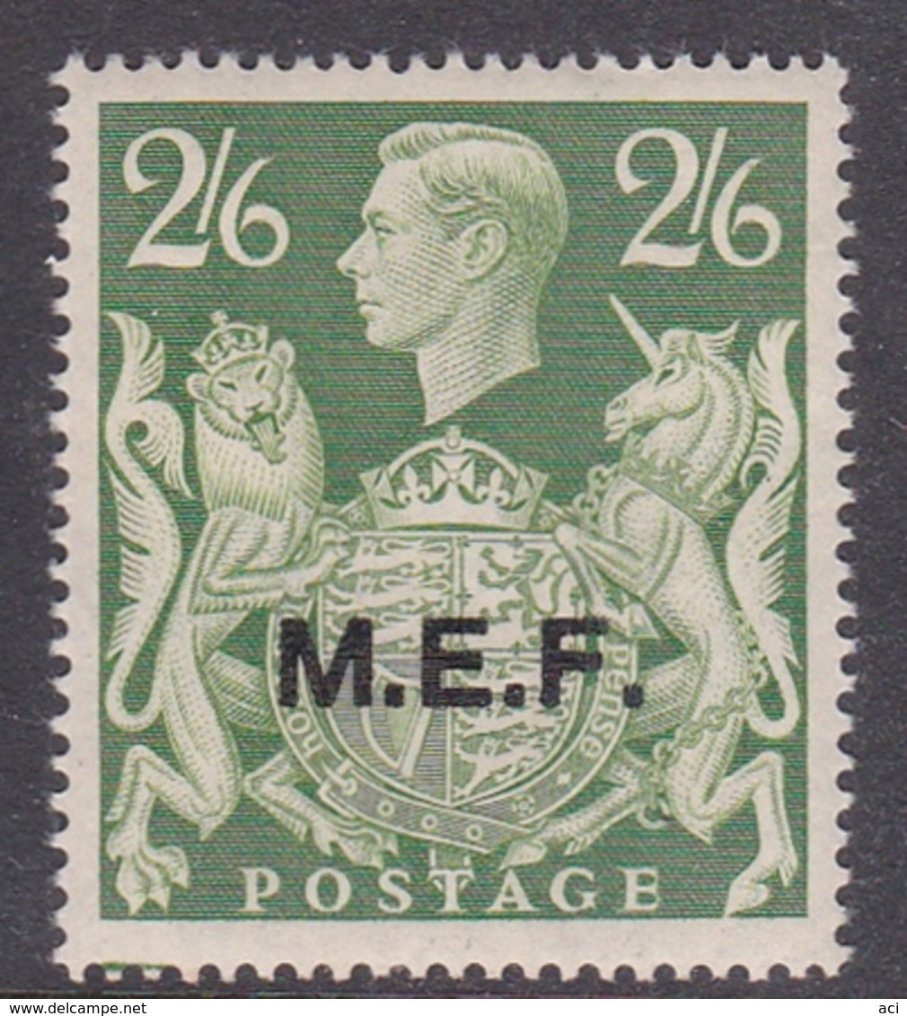 Italy-British Occupation M.E.F. Sassone 14 1943 King George VI Two Shillings And 6p Green Yellow, London Printing, MNH - British Occ. MEF