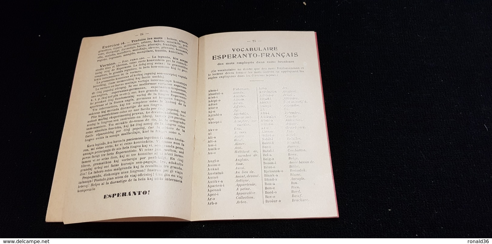 Livre 1è Manuel De La Langue ESPERANTO Cachet Distributeur SATAMIKARO LIBROSERVO 115 BD A BRIAND MONTREUIL Pêche Ligne - Dictionnaires