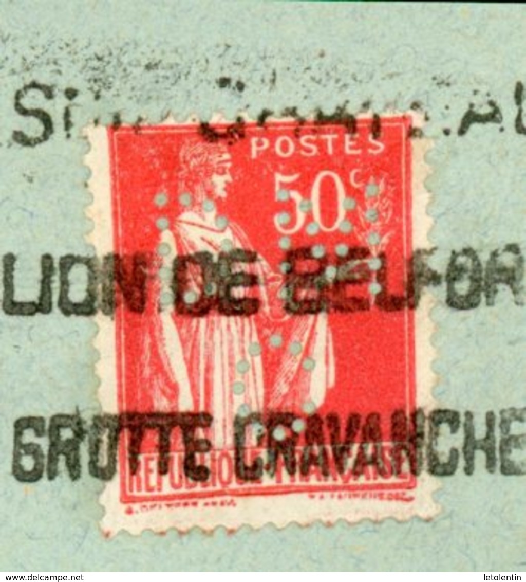 FRANCE : TYPE PAIX 50c ROSE N°Yt 283 Obli. DE BELFORT Avec PERFORATION "DM" (CORRESPONDRAIT À L'EN-TÊTE SOIT DOLLFUS-MIE - Autres & Non Classés