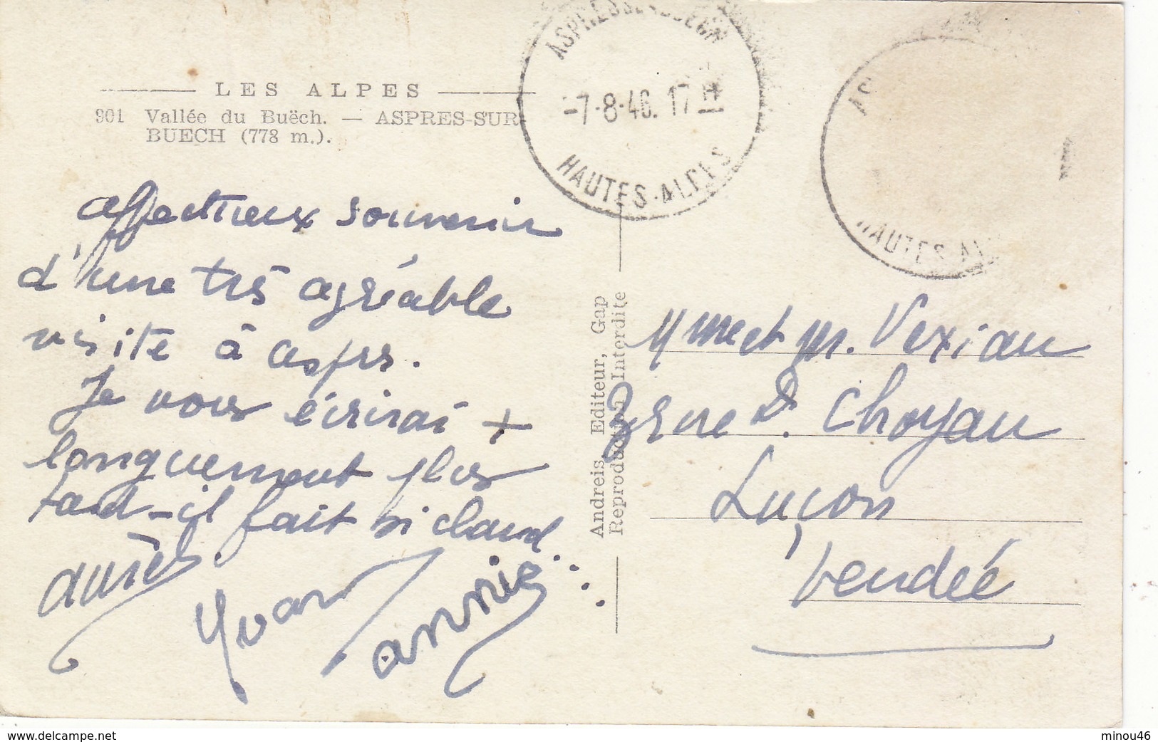 ASPRES SUR BUECH: CPA.DE 1946.LE VILLAGE.B.ETAT.PETIT PRIX COMPAREZ!!! - Autres & Non Classés