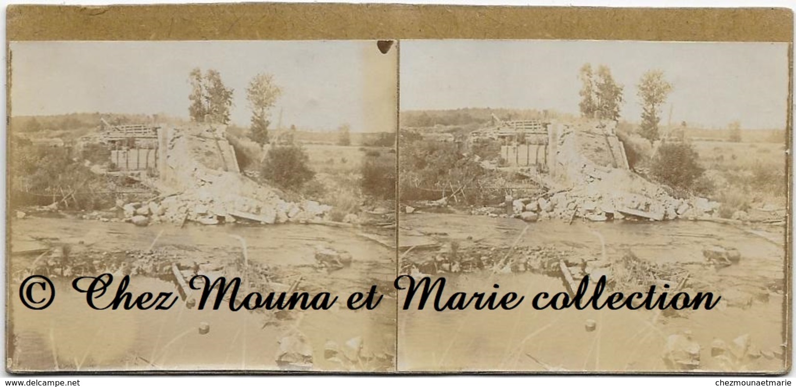 WWI PONT SUR LA DOLLER - VOIE FERREE ENTRE CERNAY ET MASEVAUX - BOMBARDEMENT - HAUT RHIN - PHOTO STEREO 12.5 X 6 CM - Guerre, Militaire