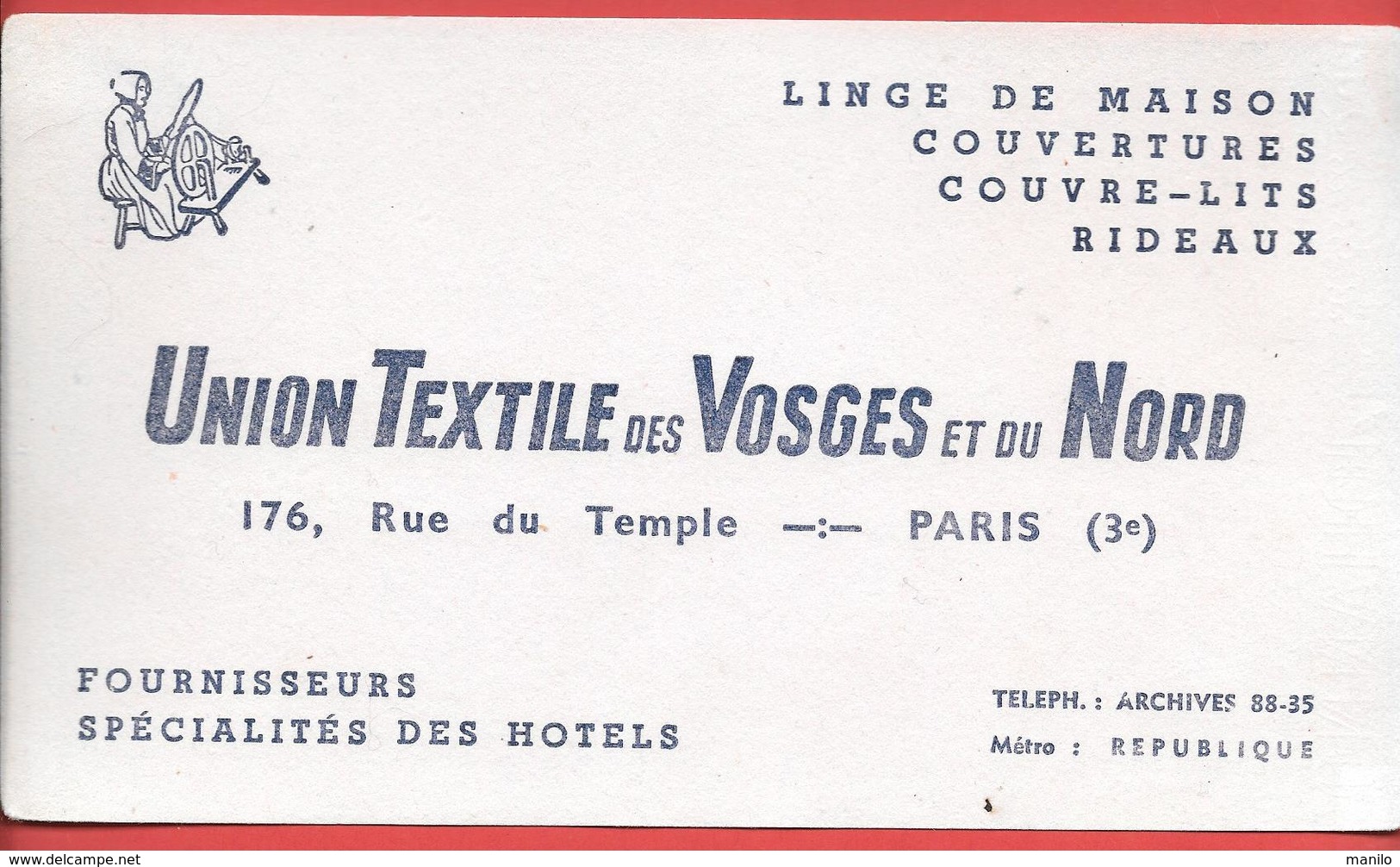 Buvard Ancien UNION TEXTILE Des VOSGES Et Du MIDI à PARIS -illustré D'une Fileuse Qui File Au Rouet - - Textile & Clothing