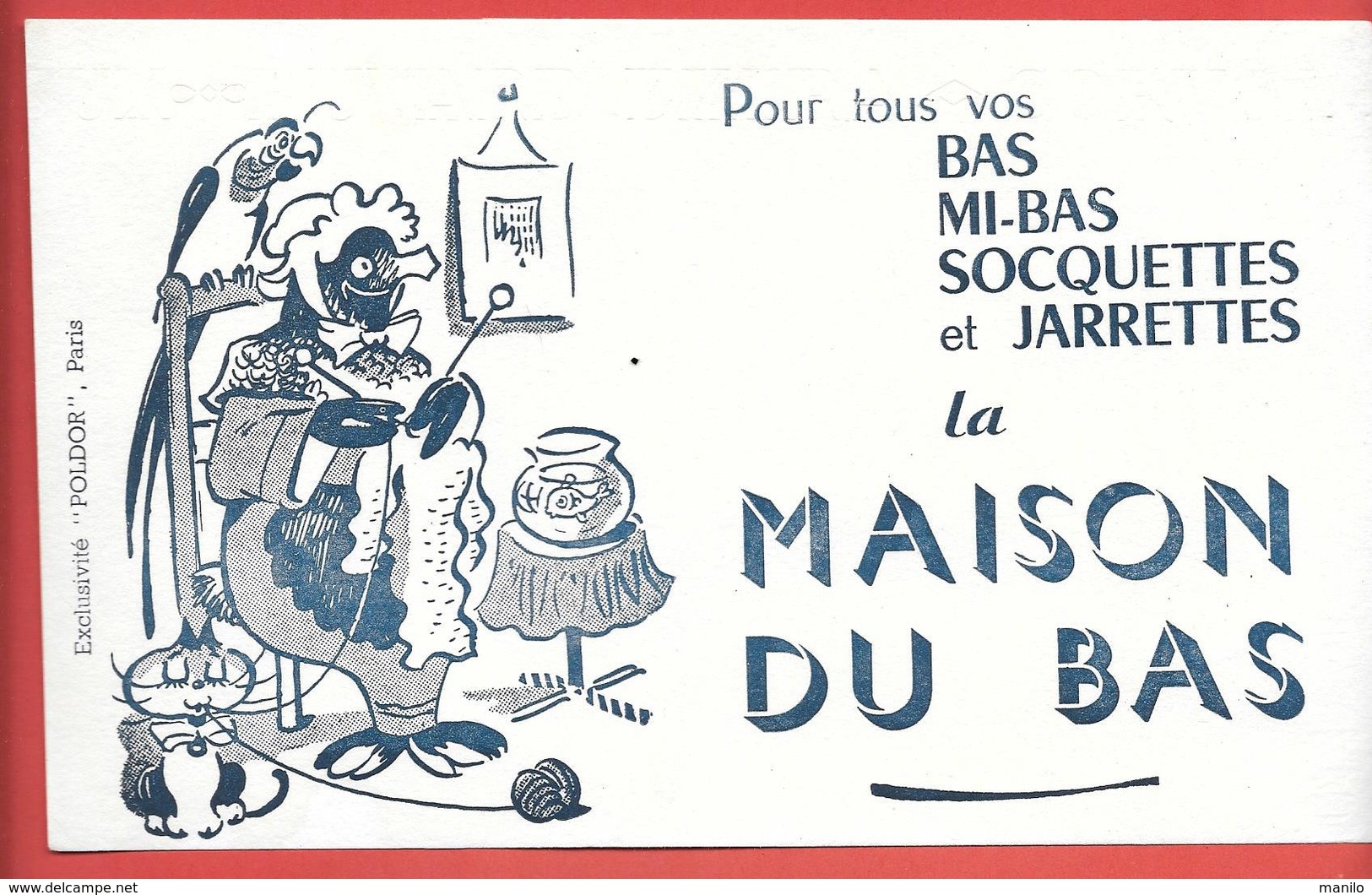 Buvard Ancien Rare  MAISON DU BAS,JARRETTES -"POLDOR" PARIS Pingouin Habillé Qui Tricote,perroquet,chat -surrealisme - Textilos & Vestidos