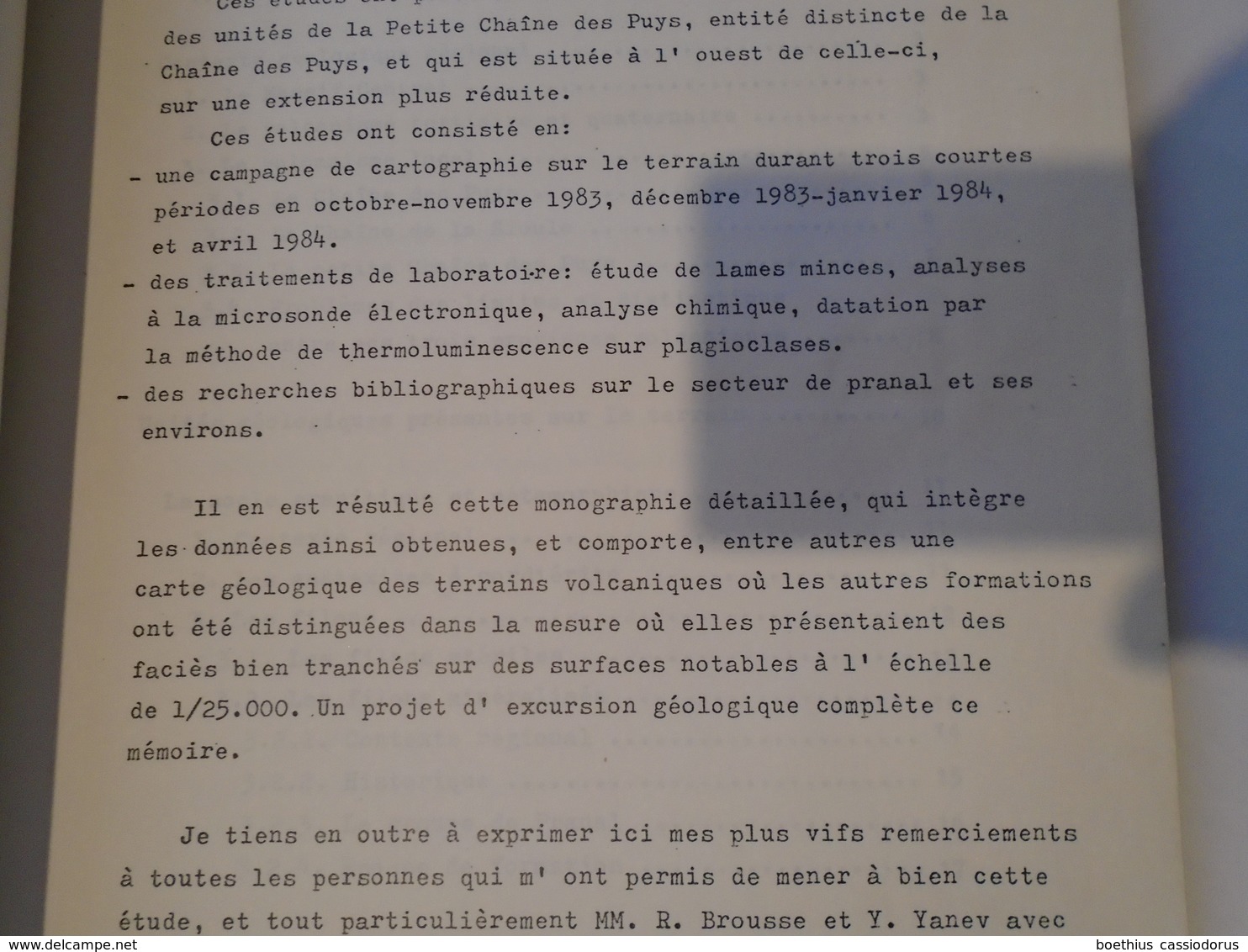 LE VOLCAN DE PRANAL 1984 BERNARD PIET (Mémoire De DEA) - Auvergne