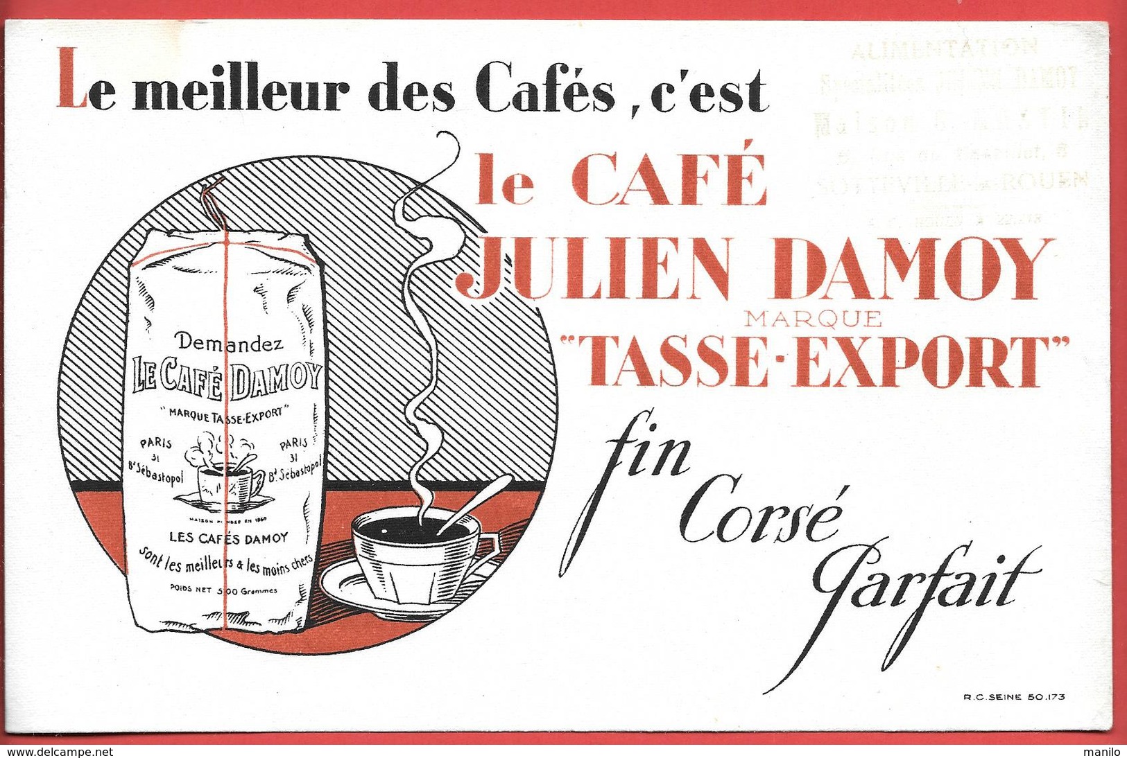 Buvard Ancien Lithographié- CAFE JULIEN DAMOY - TASSE EXPORT -alimentation Maison G.GAMASTIN à SOTTEVILLE LES ROUEN - Café & Thé