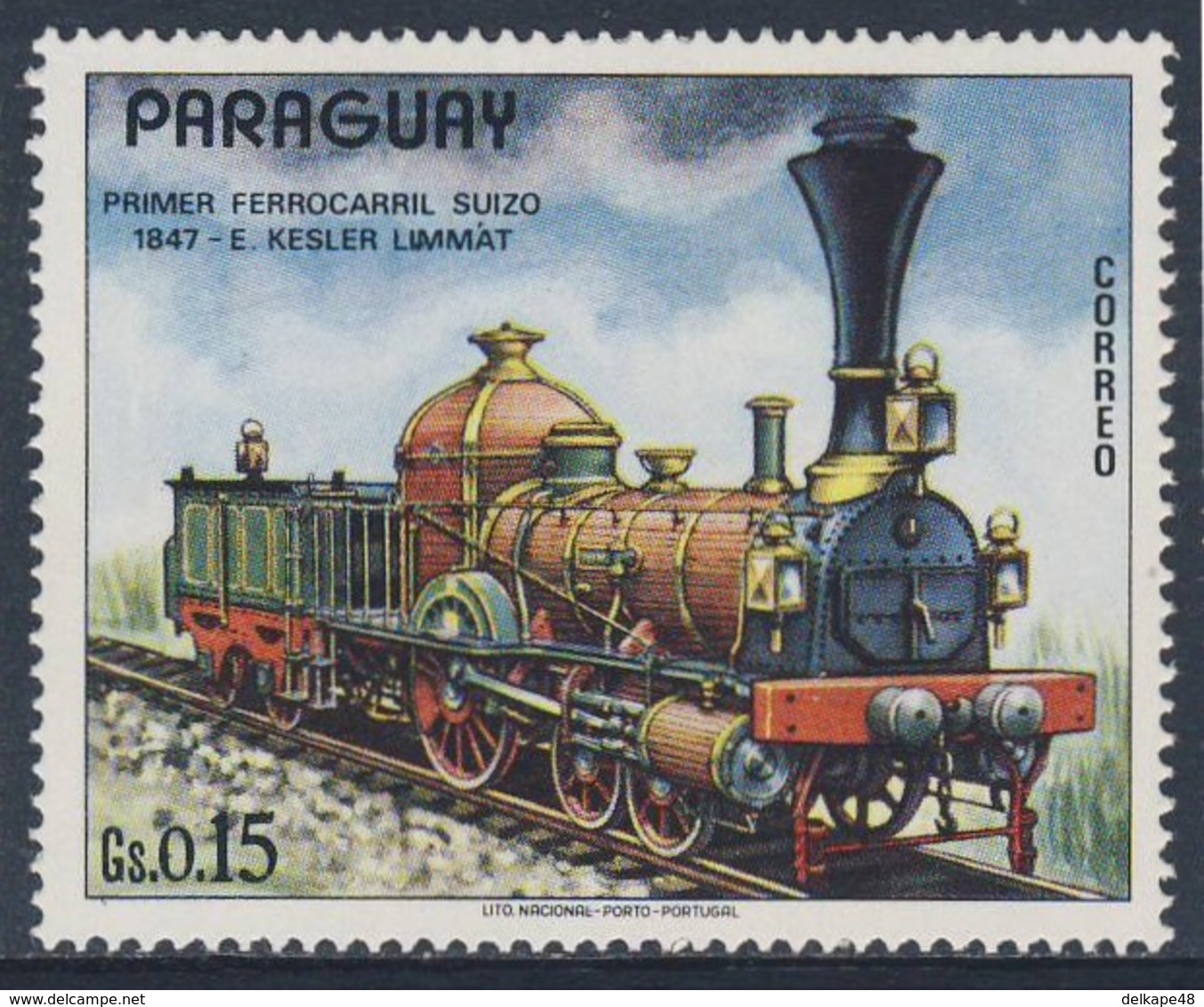 Paraguay 1972 Mi 2377 ** Erste Schweizer Dampflokomotive Kesler Limmat (1847) / Steam Locomotive / Locomotive à Vapeur - Treinen