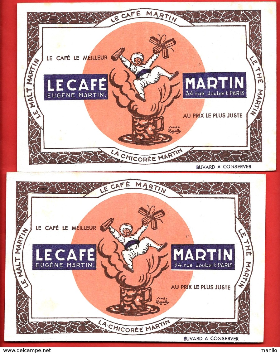 2 Buvards Anciens LE CAFE EUGENE MARTIN à PARIS -  Belle Illustration D'après CAPPIELLO - Koffie En Thee