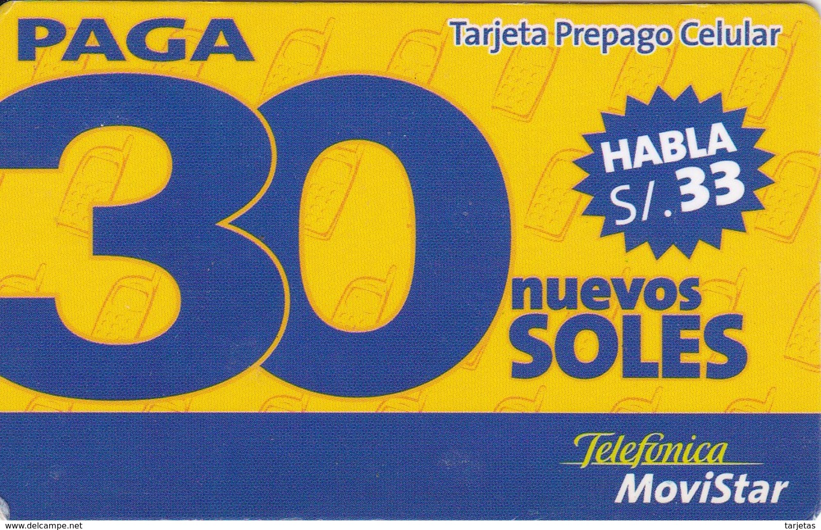 TARJETA DE PERU DE TELEFONICA MOVISTAR DE 30 NUEVOS SOLES - Perú