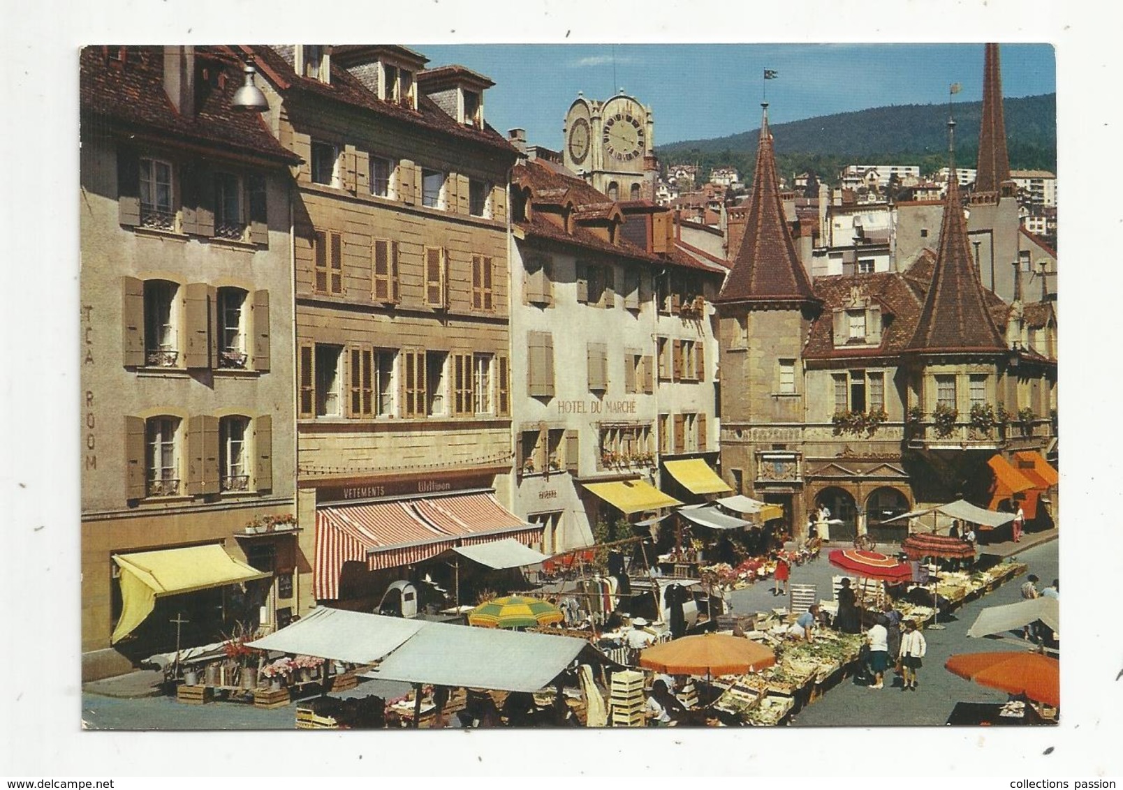 Cp , Commerce ,marché , Suisse , NEUCHATEL , Place Du Marché Et Maison Des Halles , écrite 1976 , Ed. Jaeger-Iris - Mercati