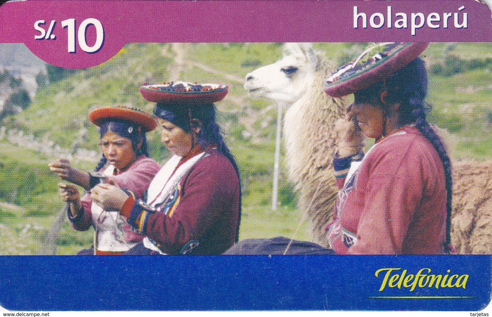 TARJETA DE PERU DE TELEFONICA HOLAPERU DE 10 SOLES DE TIRADA 255024 Y FECHA 03/06 (LLAMA) - Perù