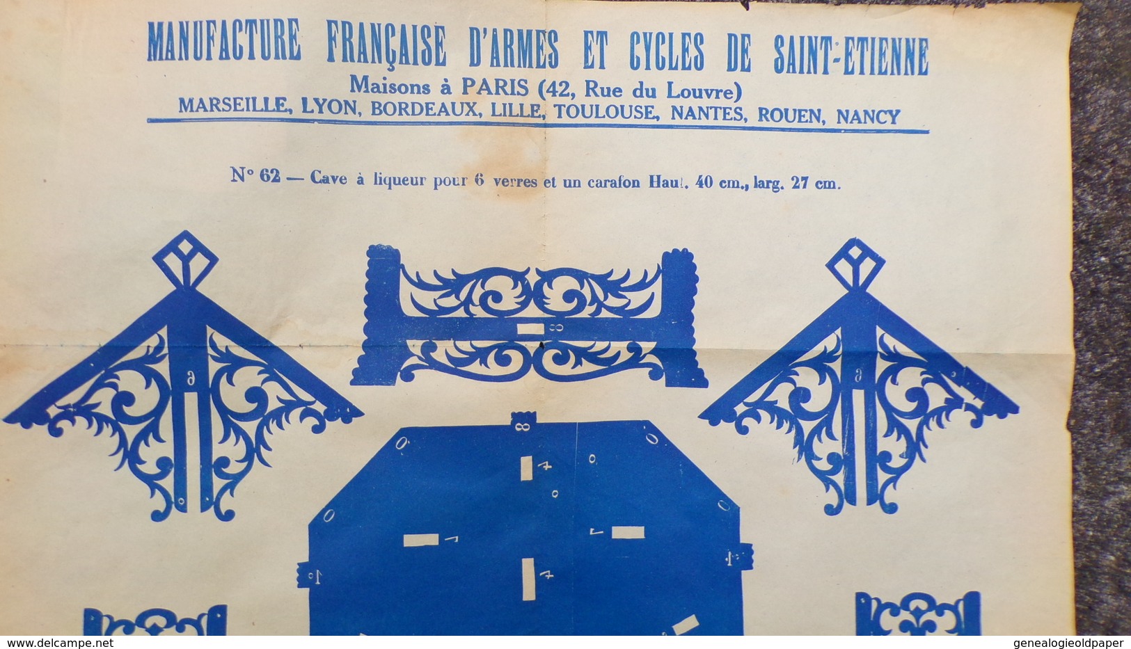 42- ST SAINT ETIENNE - RARE AFFICHE MANUFACTURE FRANCAISE ARMES CYCLES -  PARIS-MARSEILLE-LYON-BORDEAUX-CAVE LIQUEURS - Plakate