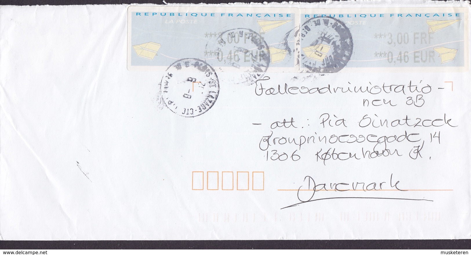 France Par Avion Label PARIS St. Lazare 198? Cover Lettre Denmark 2x ATM / Frama Label - Autres & Non Classés