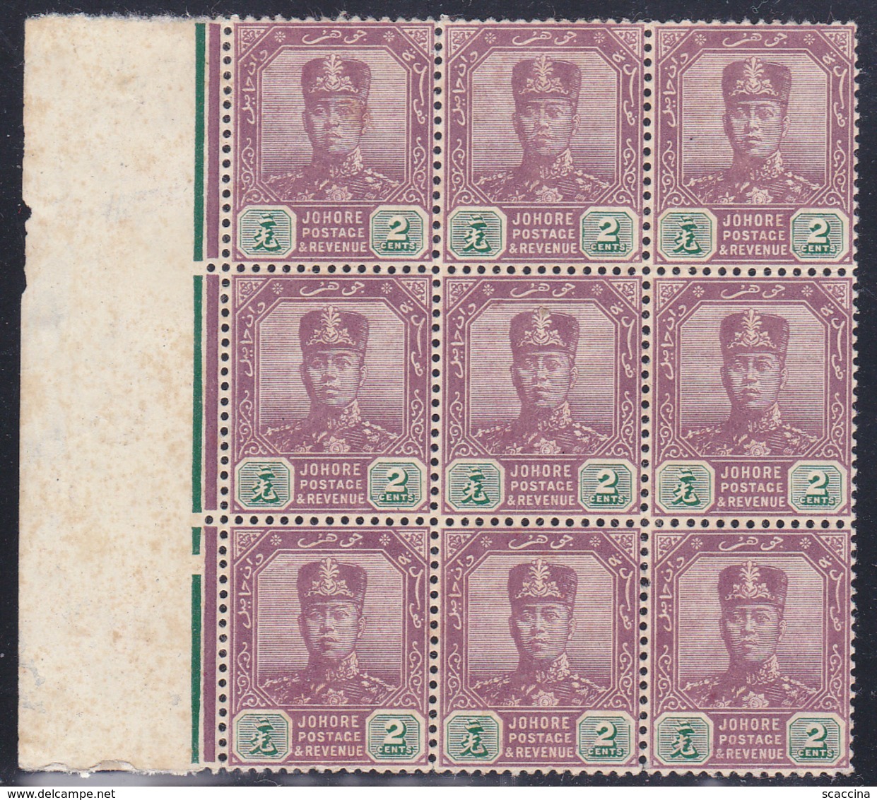 Malesia   Johore 1918 Sultano Ibrahin  Blocco Di 9 MNH ** - Johore