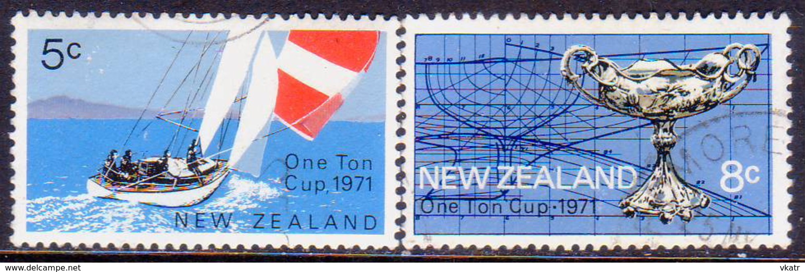 NEW ZEALAND 1971 SG #950-51 Compl.set Used One Ton Cup Racing Trophy - Usati