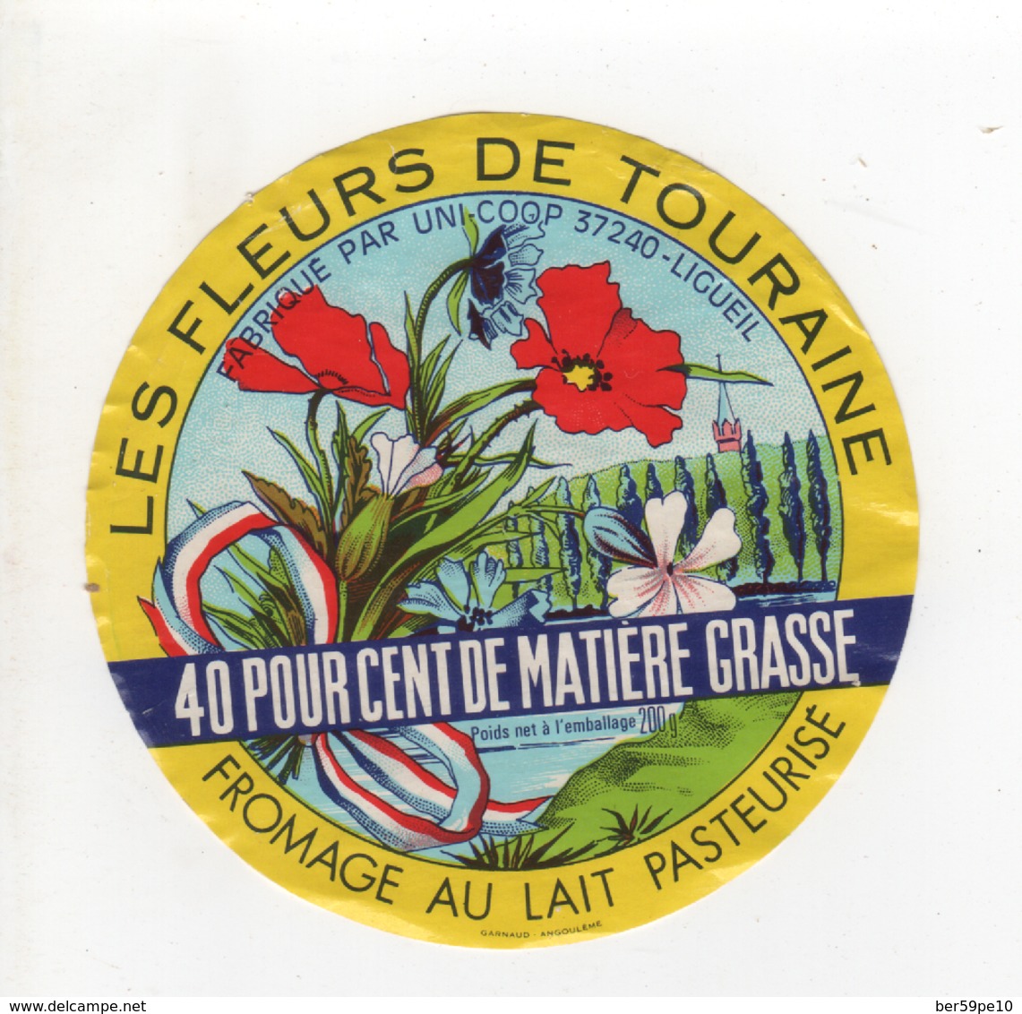 ETIQUETTE DE FROMAGE LES FLEURS DE TOURAINE FABRIQUE PAR UNI-COOP LIGUEIL - Fromage