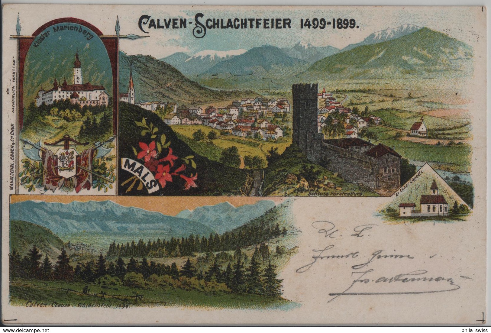 Calven-Schlachtfeier 1499-1899 - Mals, Kloster Marienberg, St. Cäsar-Kapelle - Litho - Autres & Non Classés