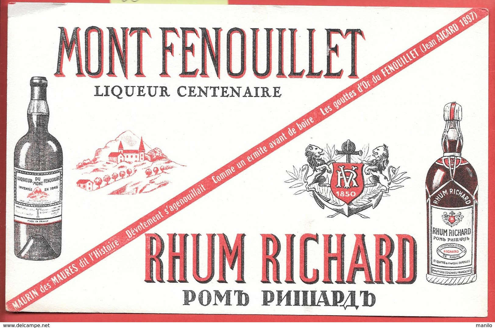 Buvard Ancien MONT FENOUILLET-RHUM RICHARD -Texte JEAN AICARD 1897 POETE,ROMANCIER VAROIS (GASPARD DE BESSE,MAURIN DES M - Licores & Cervezas