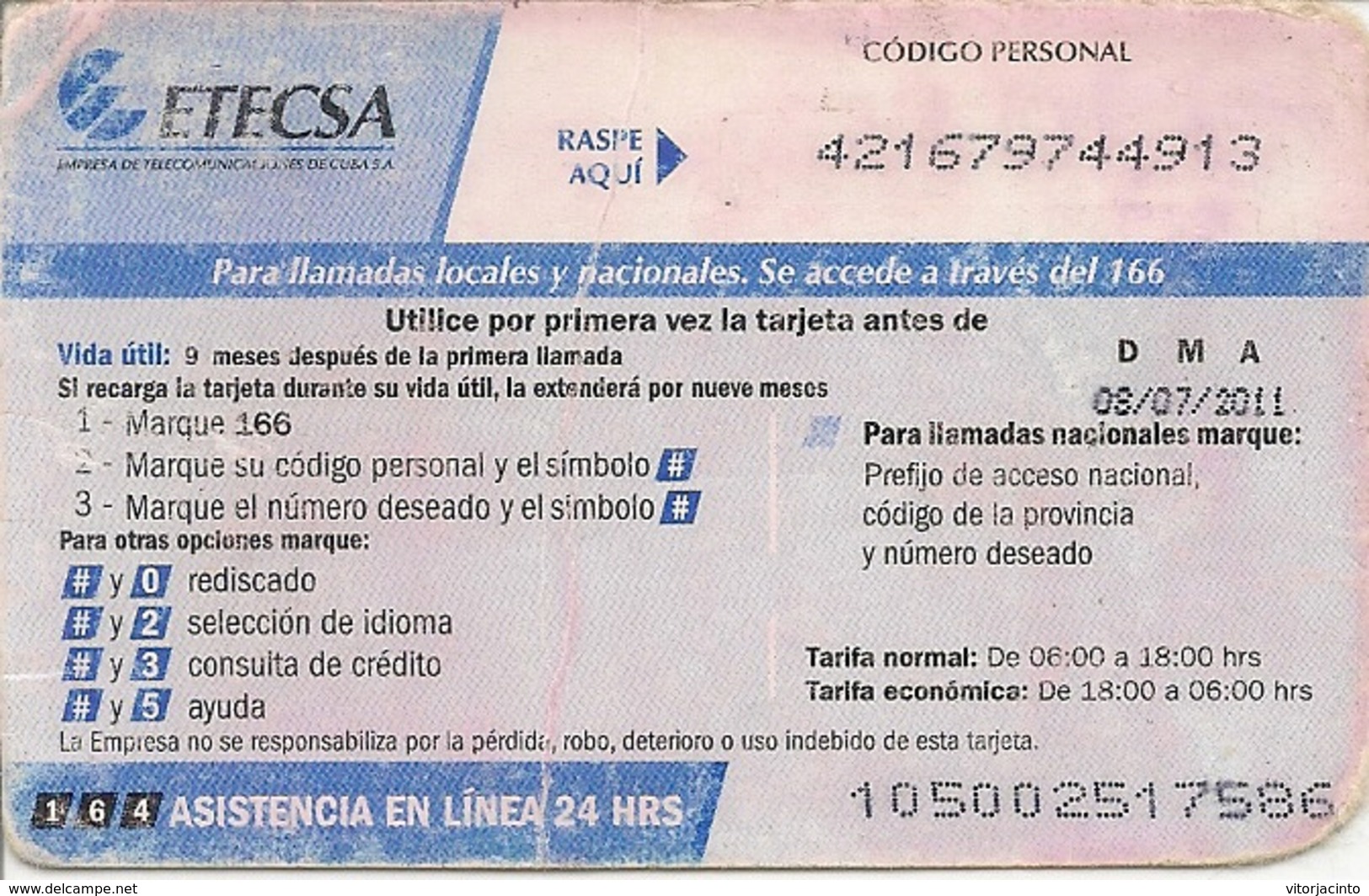 ETECSA Propia- Local And NationaL Phone Card Recharge 10.00 MN - Cuba - Cuba