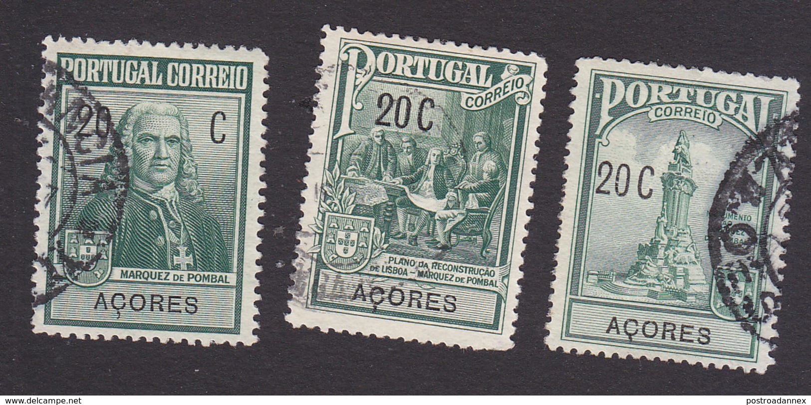 Azores, Scott #RA9-RA11, Used, Pombal Issues, Issued 1925 - Azoren