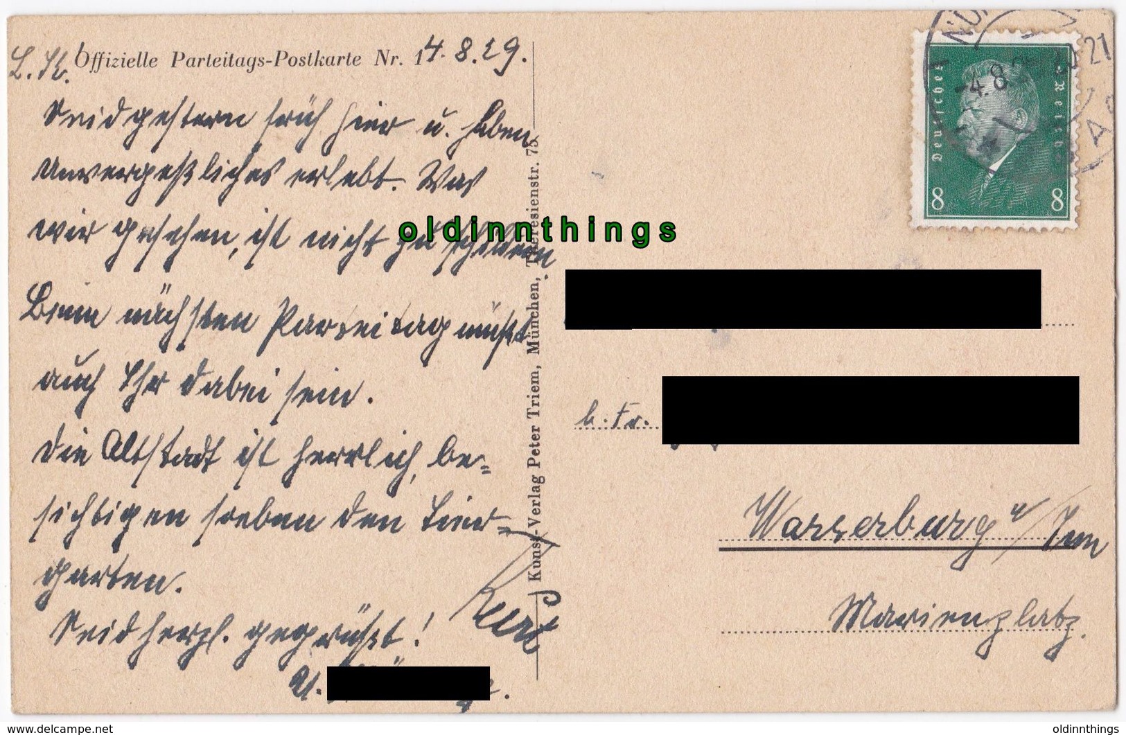 Propaganda Reichs - Parteitag Postkarte Nr.1 Nürnberg 4.8.1929 Echt Gelaufen! - 1939-45