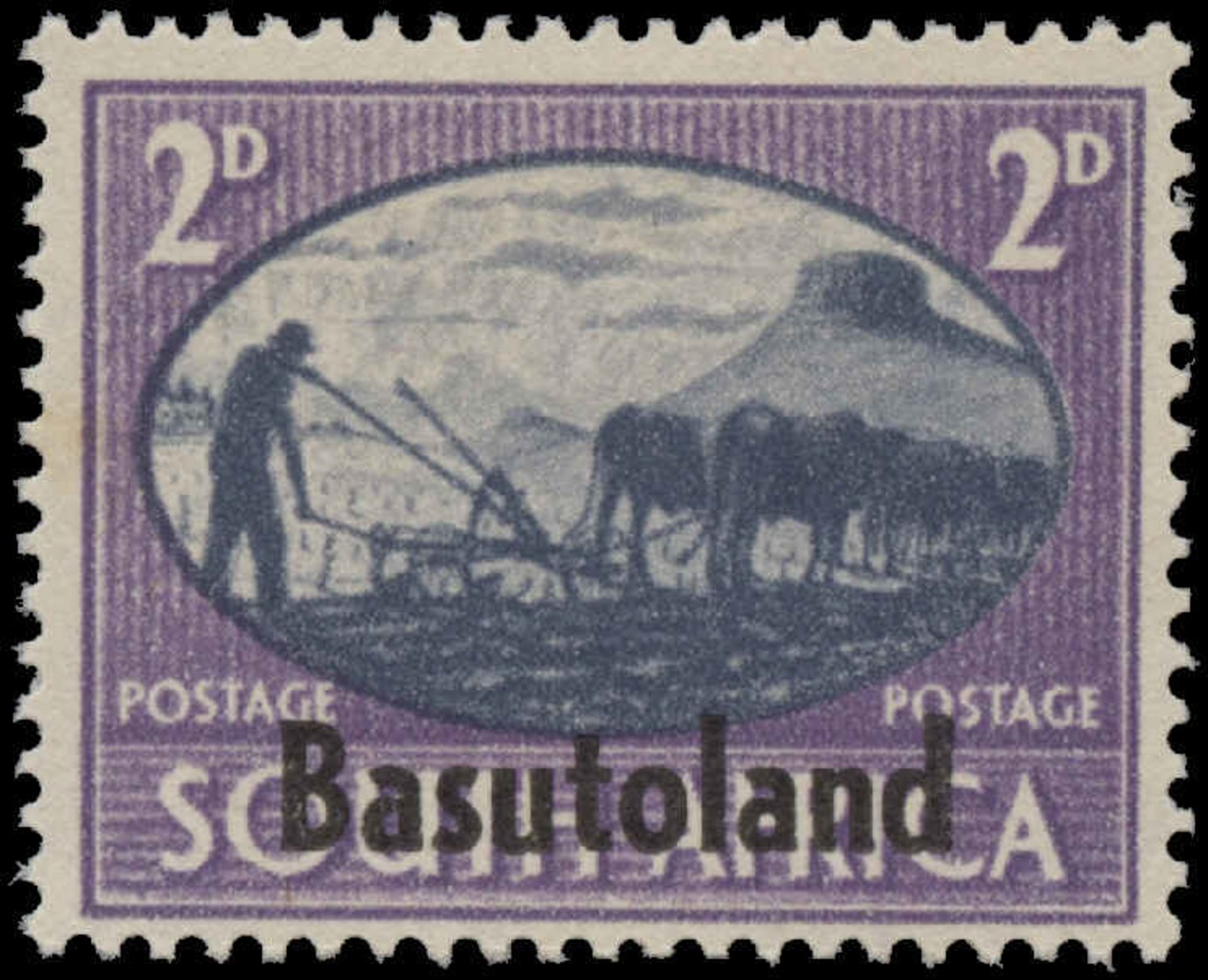 Basutoland Scott # 30b, 2p Violet & Slate (1945) South Africia Stamp Overprinted, Mint Hinged - 1933-1964 Crown Colony
