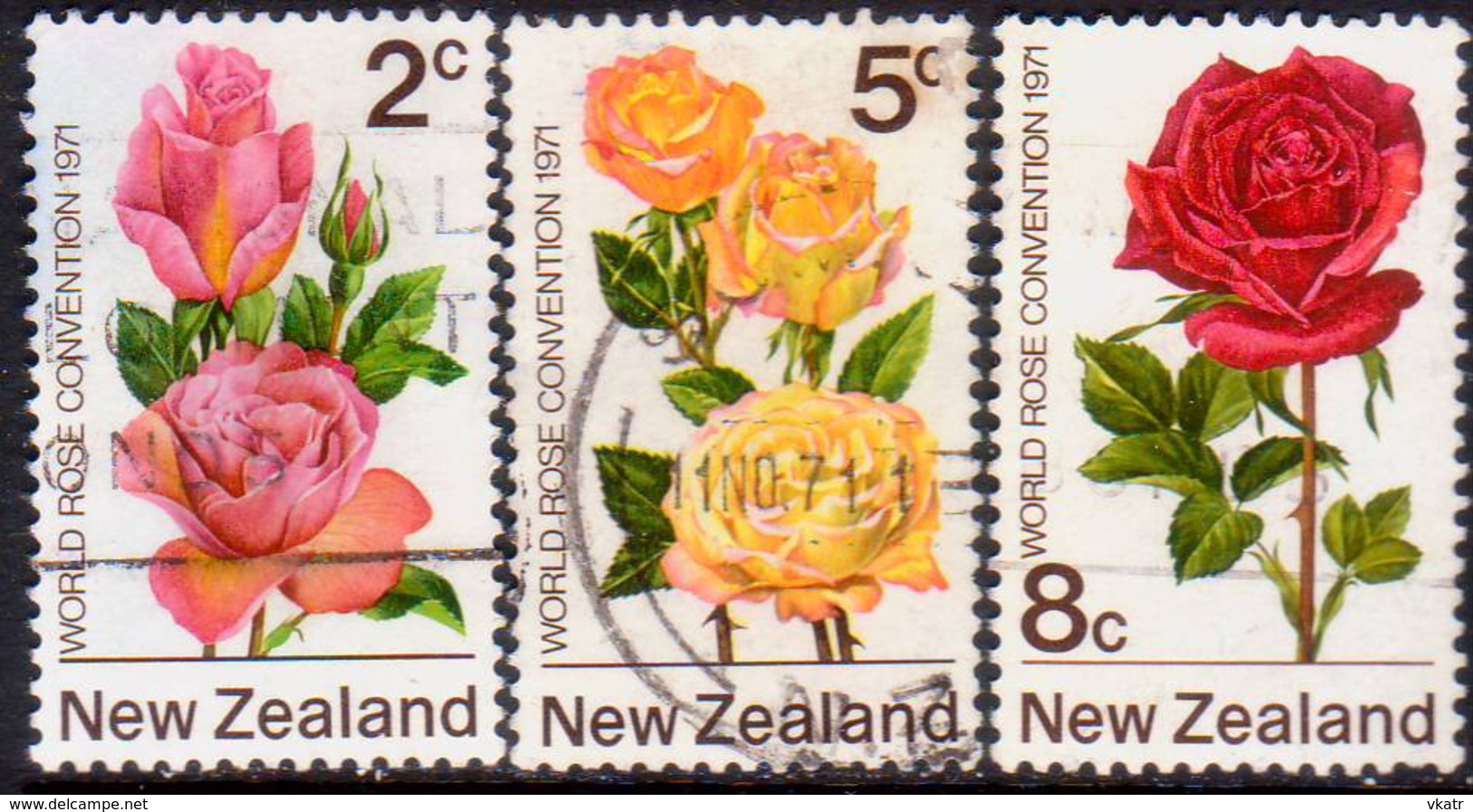 NEW ZEALAND 1971 SG #967-69 Compl.set Used World Rose Convention - Usati