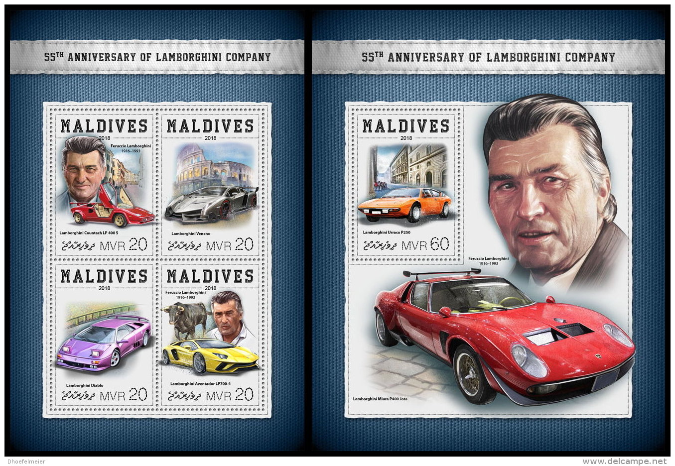 MALDIVES 2018 MNH** 55 Years Lamborghini Cars Autos Voitures M/S+S/S - OFFICIAL ISSUE - DH1822 - Voitures