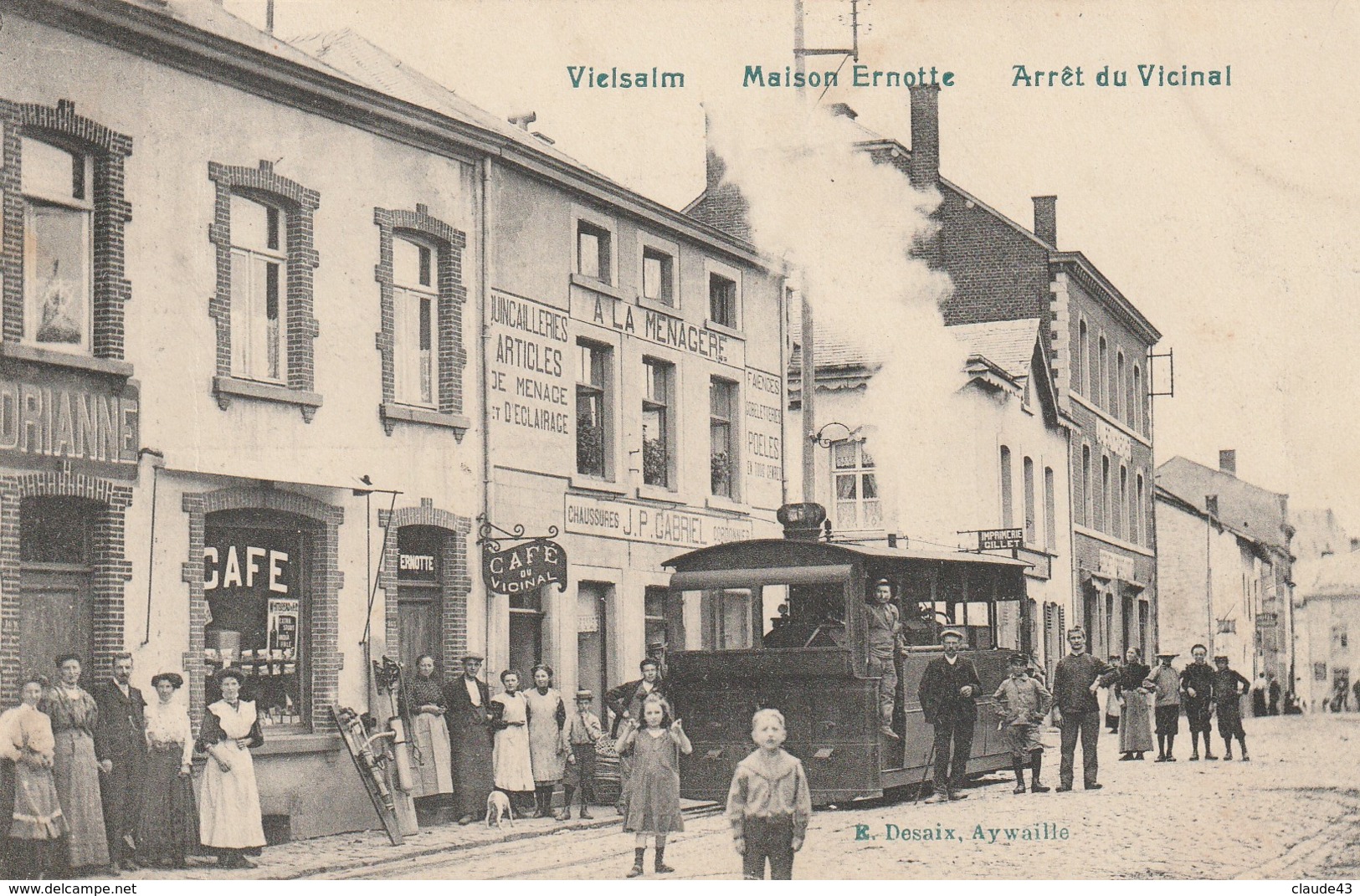 Vielsalm   Maison Ernotte  Arret Du Vicinal Bien Animée Tram  Café Circulé En 1909 - Vielsalm