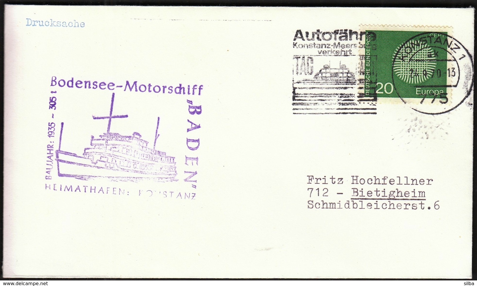 Germany Konstanz 1970 / Bodensee - Motorschiff MS BADEN / Motor Ship, Boat, Schiff, Boot / Heimathafen Konstanz - Bateaux