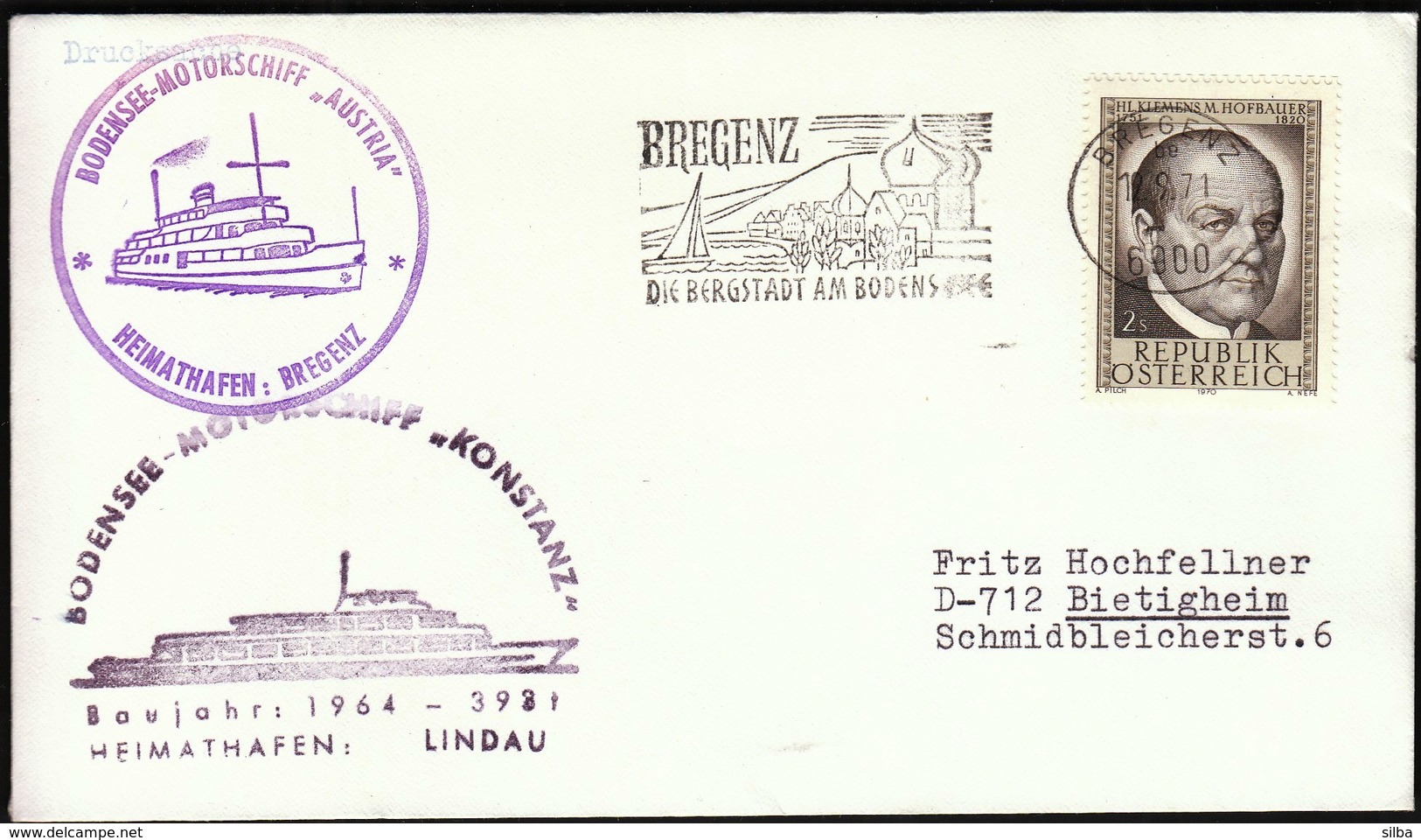 Austria Bregenz 1971 / Bodensee - Motorschiff MS AUSTRIA / Motor Ship, Boat, Schiff, Boot / Heimathafen Bregenz - Ships