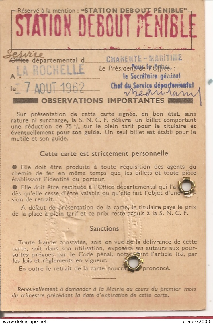 CARTE D;INVALIDITE  1967 2SCANS - Autres & Non Classés