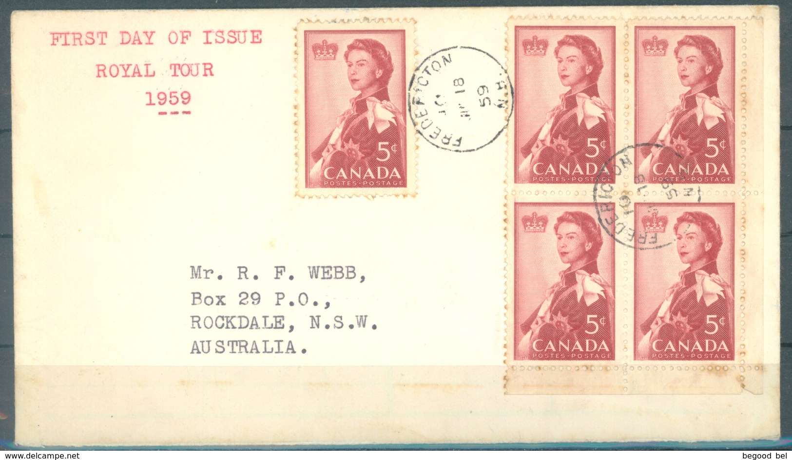 CA - FDC - 18.6.1959 - ROYAL TOUR BLOC OF 4 - Mi 333 Yv 313 SG 512 - Lot 16869 - 1952-1960