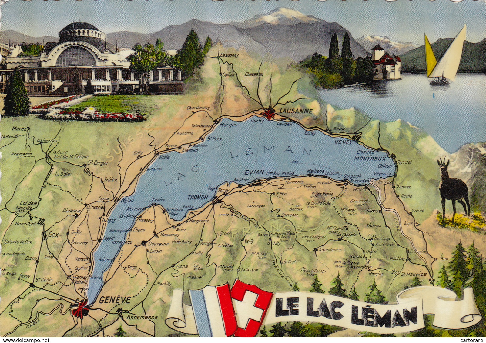 SUISSE,HELVETIA,SWISS,SWITZERLAND,SCHWEIZ,SVIZZERA ,1965,LAC LEMAN,MAP,CARTE GEOGRAPHIQUE - Otros & Sin Clasificación