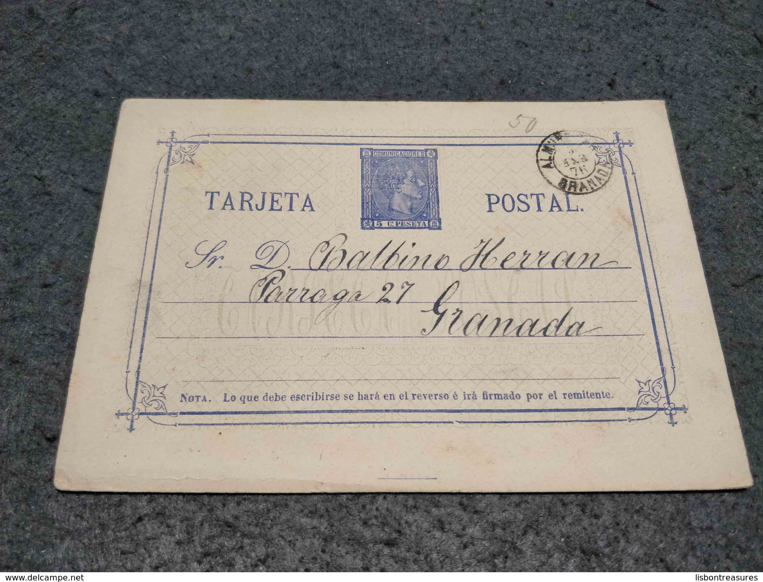 SPAIN STATIONERY CARD GRANADA CANCEL 1876 - 1850-1931