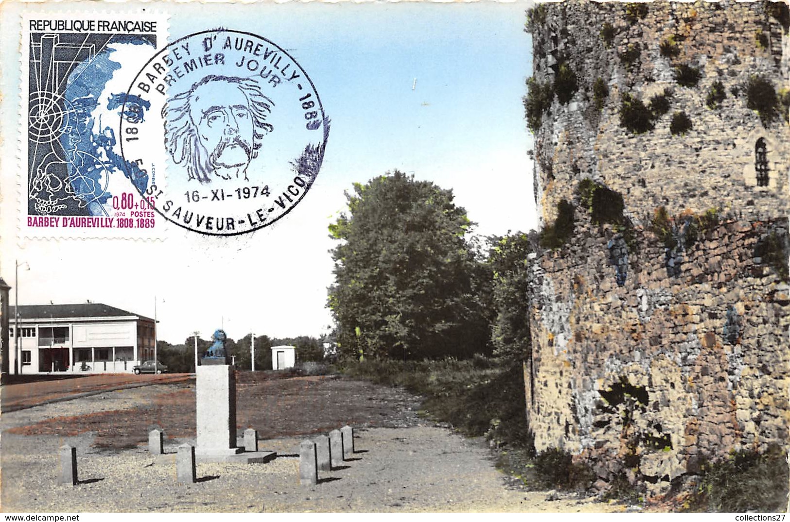 50-SAINT-SAUVEUR-LE-VICOMTE- LES RUINES DU VIEUX CHATEAU ET LA STATUE DE BARBEY D'AUREVILLY - Saint Sauveur Le Vicomte